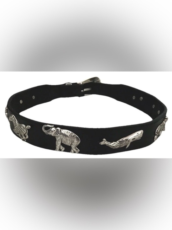 Vtg Brighton Honest 1992 Leather Black Belt Animals Solid Brass Size 28 main image 12